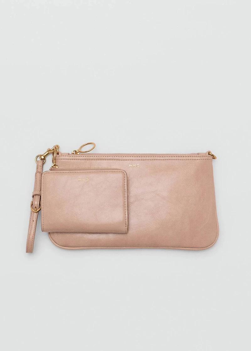 Tumbled leather-effect clutch