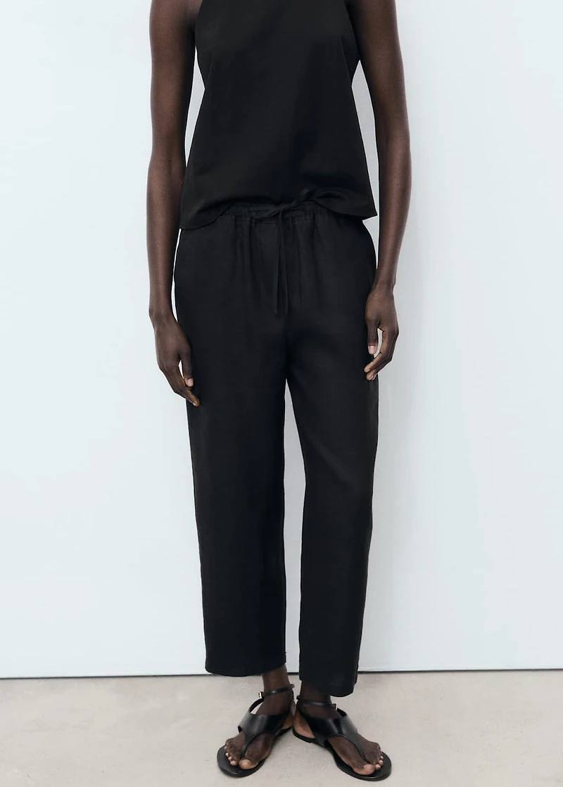 Linen pants with drawstring