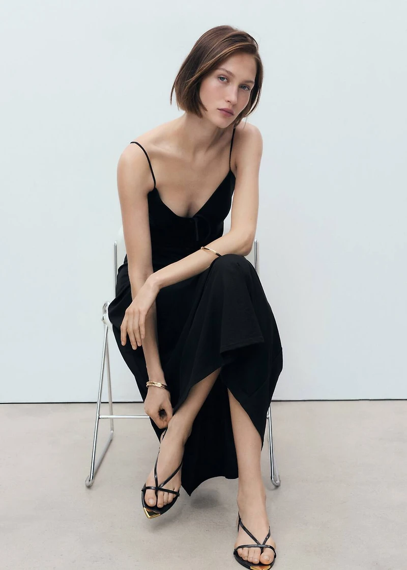 Long dress with bow neckline