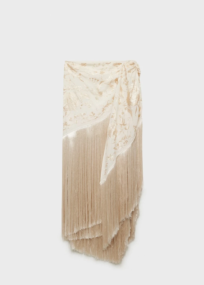 Pareo-style skirt with embroidered fringe