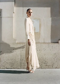 Pareo-style skirt with embroidered fringe