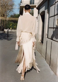 Pareo-style skirt with embroidered fringe
