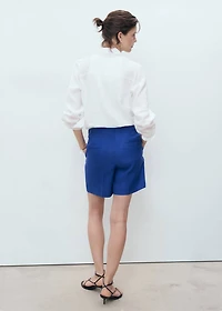 Linen straight-fit mid-rise shorts