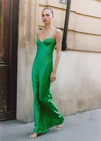 Satin-effect dress with corset neckline