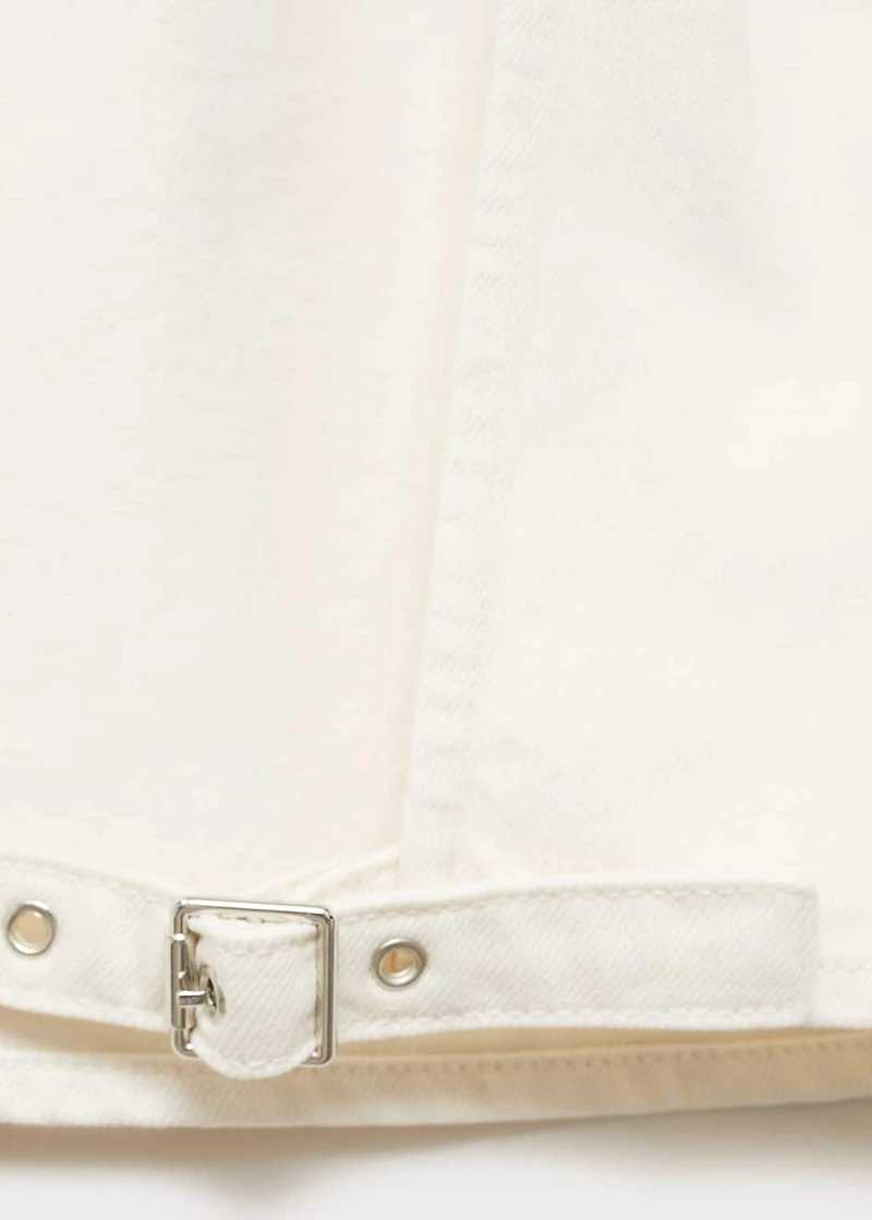 Denim crop top with buckle closure