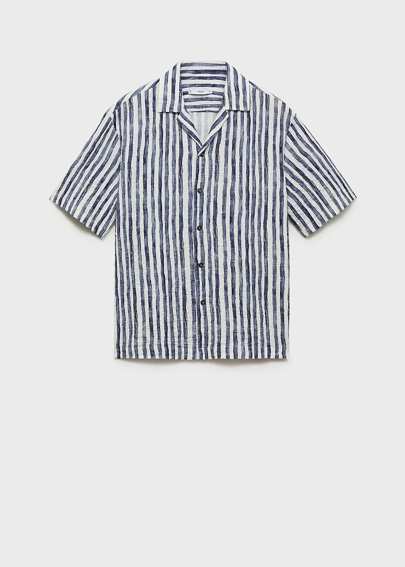 Short-sleeved striped cotton shirt