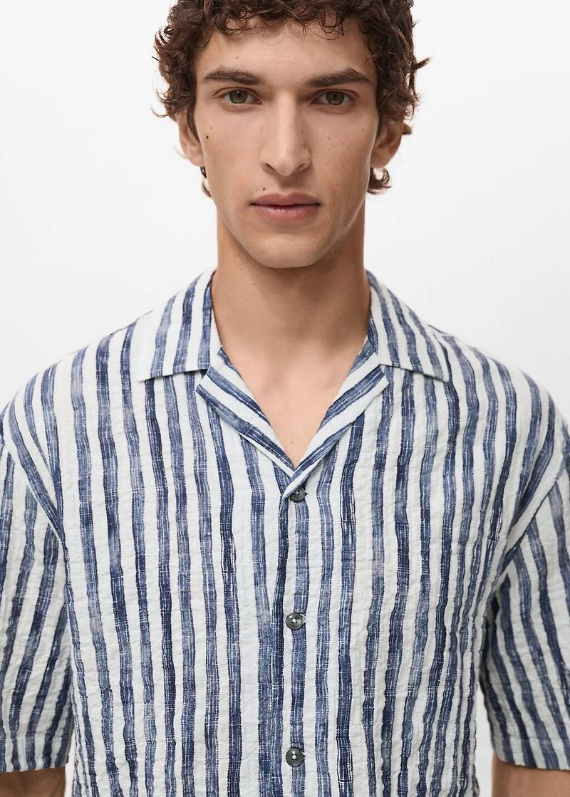 Short-sleeved striped cotton shirt