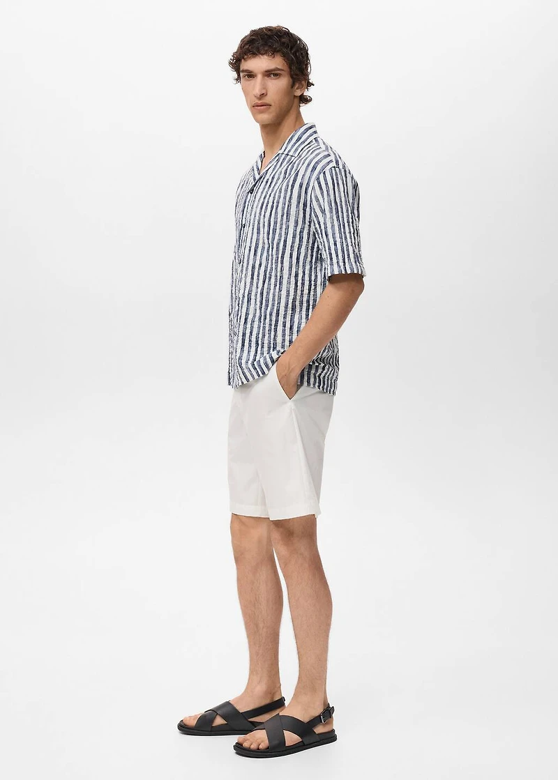 Short-sleeved striped cotton shirt
