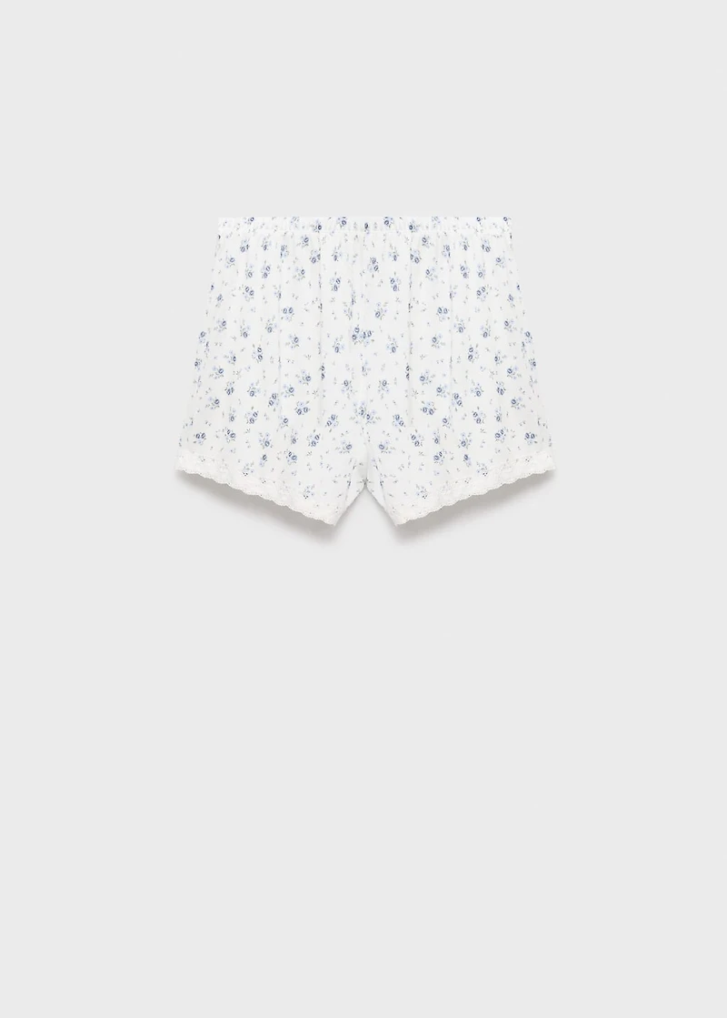 Floral-print pajama shorts with lace trim
