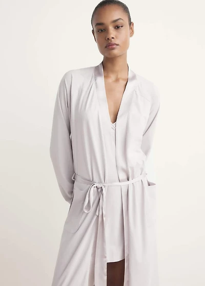 Cotton dressing gown with satin trim