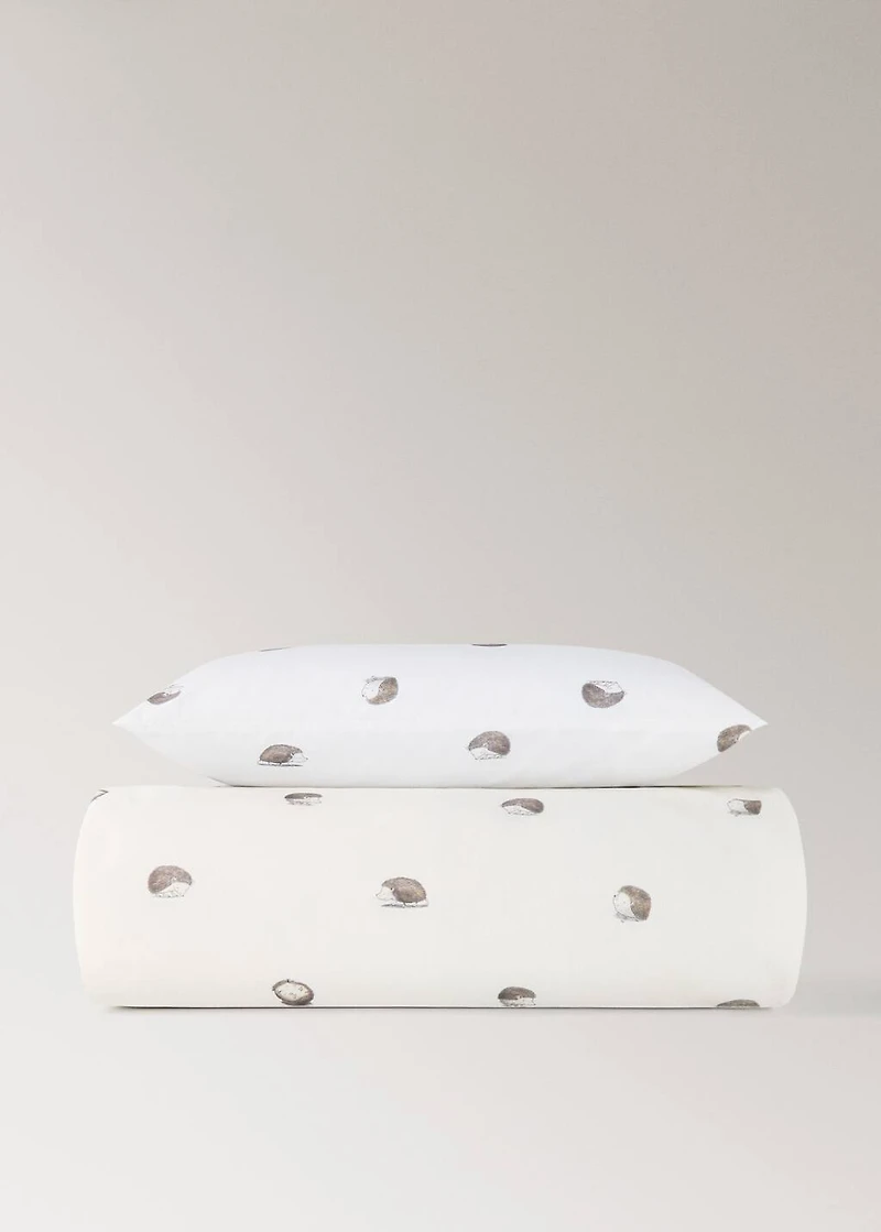 Percale cotton duvet cover with hedgehog print for crib