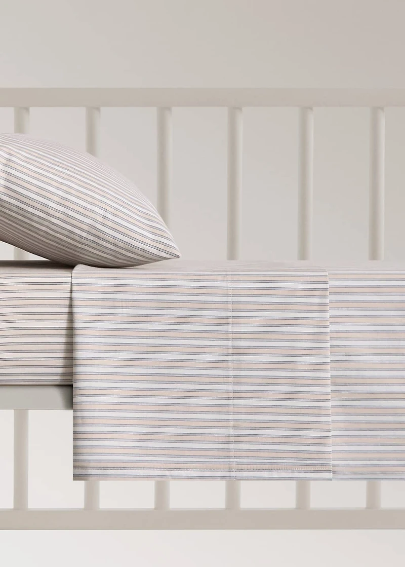 Percale cotton top sheet with fine-striped print for crib