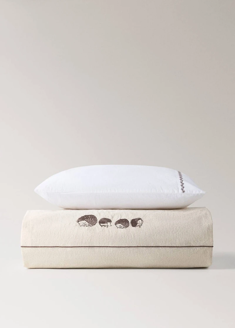 Cotton linen embroidered hedgehog cot duvet cover