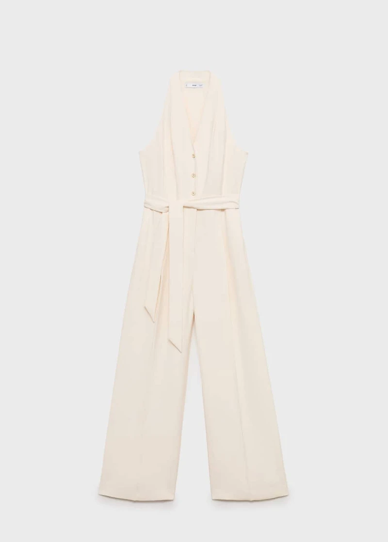 Halter-neck jumpsuit with belt