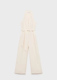 Halter-neck jumpsuit with belt