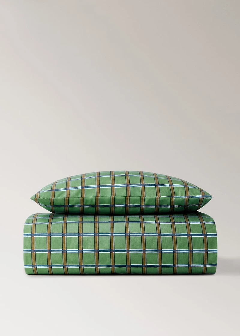 Reversible percale cotton check-print duvet cover for crib