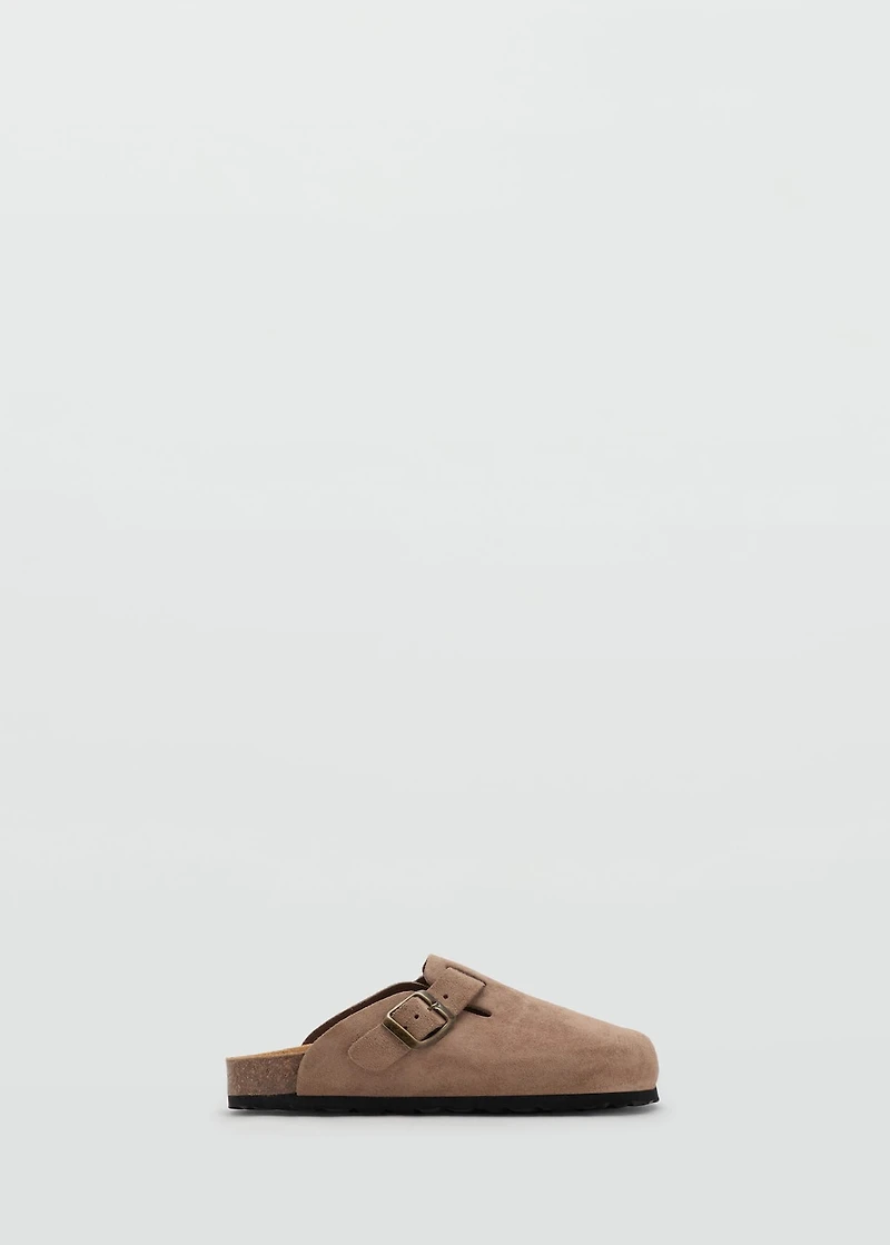 Leather clogs with buckle