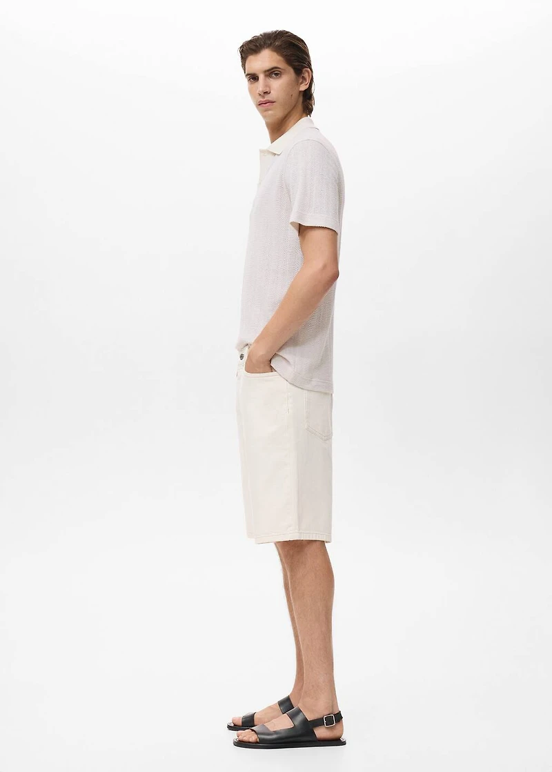 Knitted cotton polo shirt with lace pattern