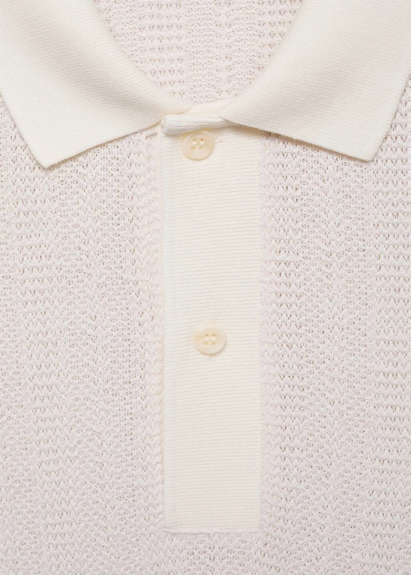 Knitted cotton polo shirt with lace pattern