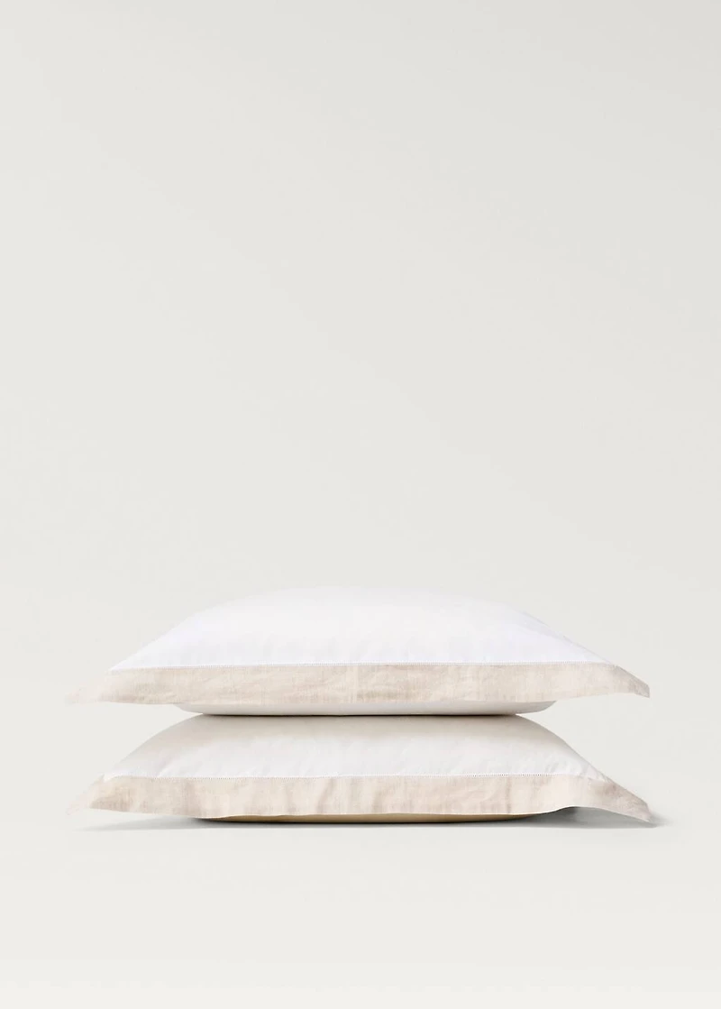 Two cotton percale pillowcases with a linen border 60x60 cm