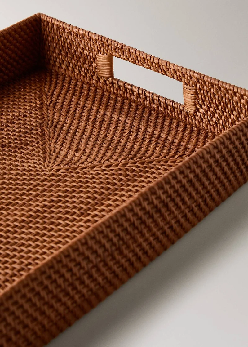 Rattan decorative tray with handles