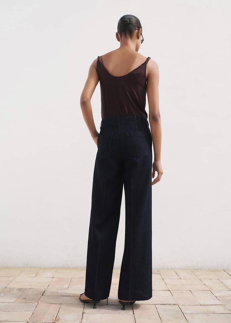 High-waisted wide leg denim pants