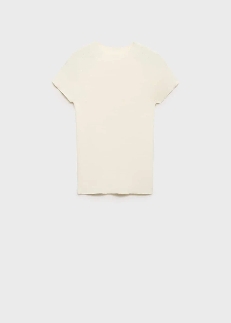 Ribbed-knit short-sleeved sweater