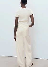 Ribbed-knit short-sleeved sweater