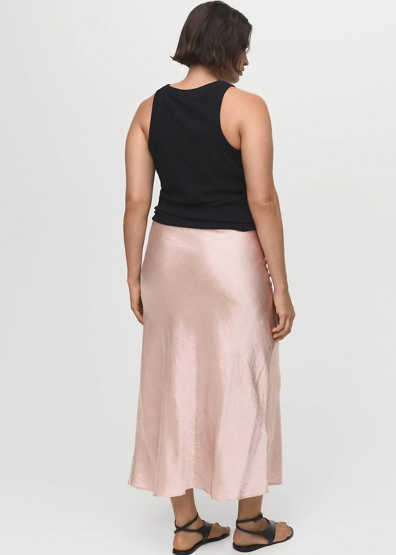 Wrinkled-effect satin skirt