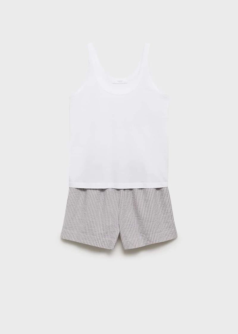Two-piece striped seersucker pajama shorts