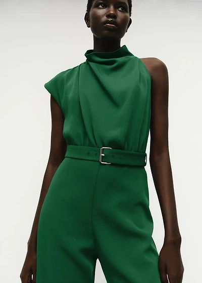Asymmetrical long jumpsuit with belt