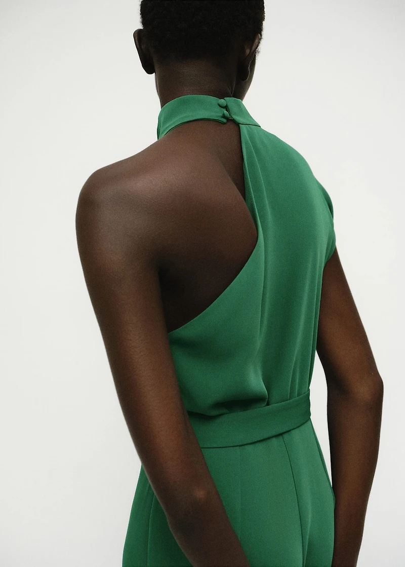 Asymmetrical long jumpsuit with belt