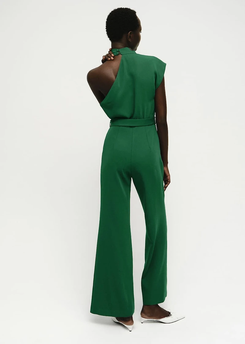 Asymmetrical long jumpsuit with belt