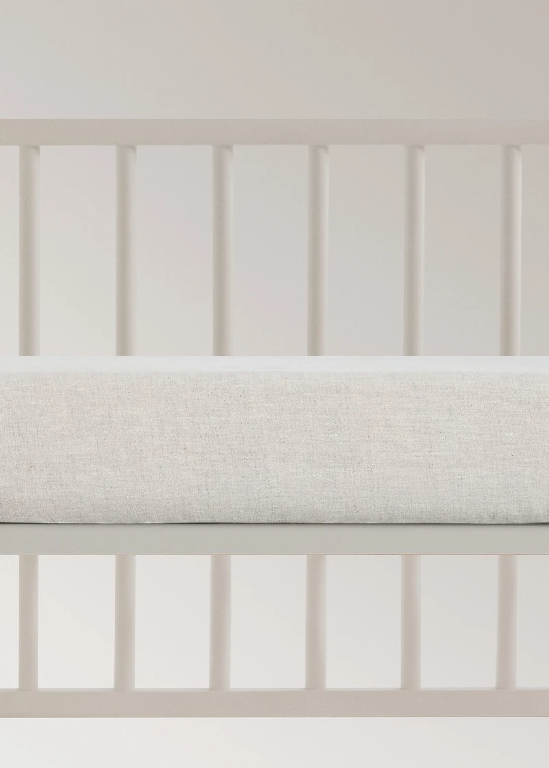 Washed linen fitted sheet with hemstitch for cot