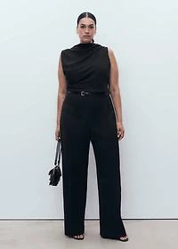 Long jumpsuit with draped neck and belt