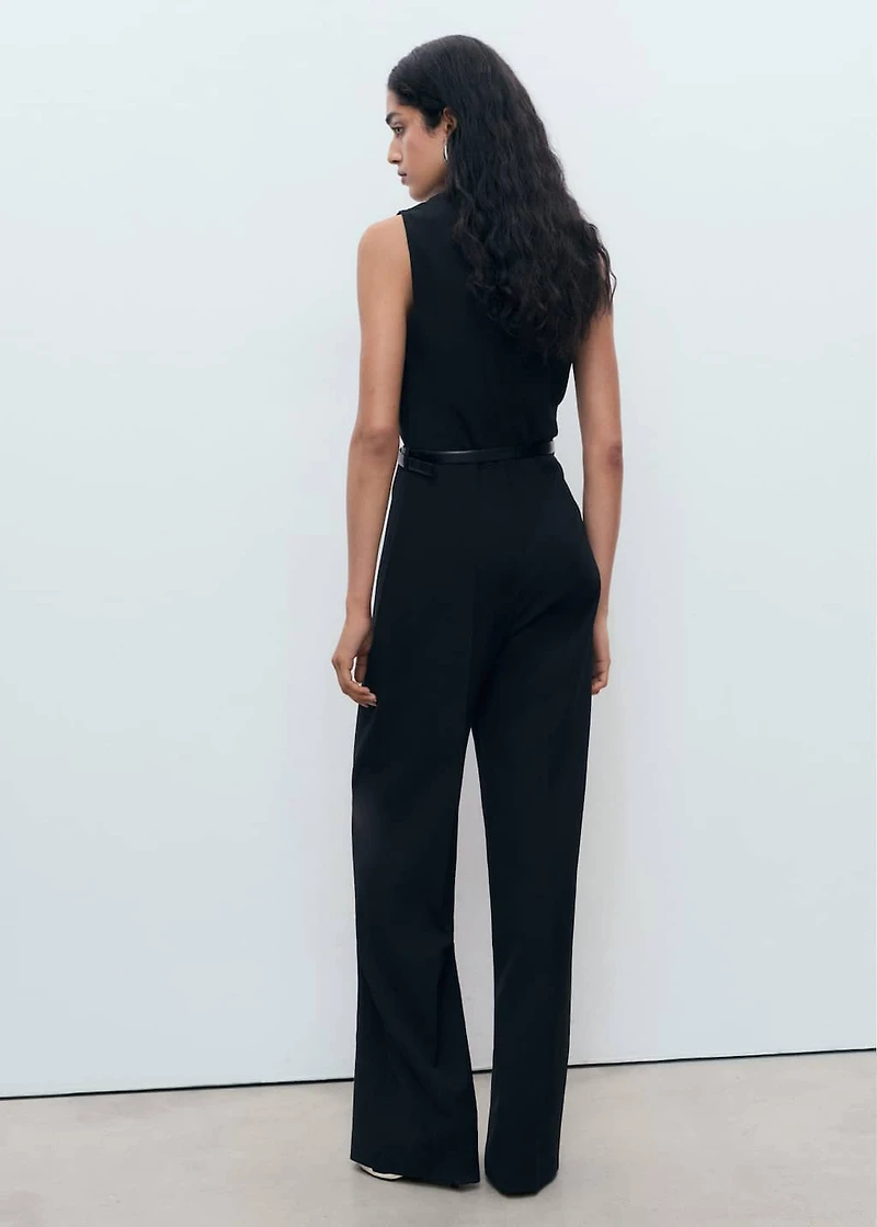 Long jumpsuit with draped neck and belt