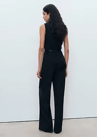 Long jumpsuit with draped neck and belt