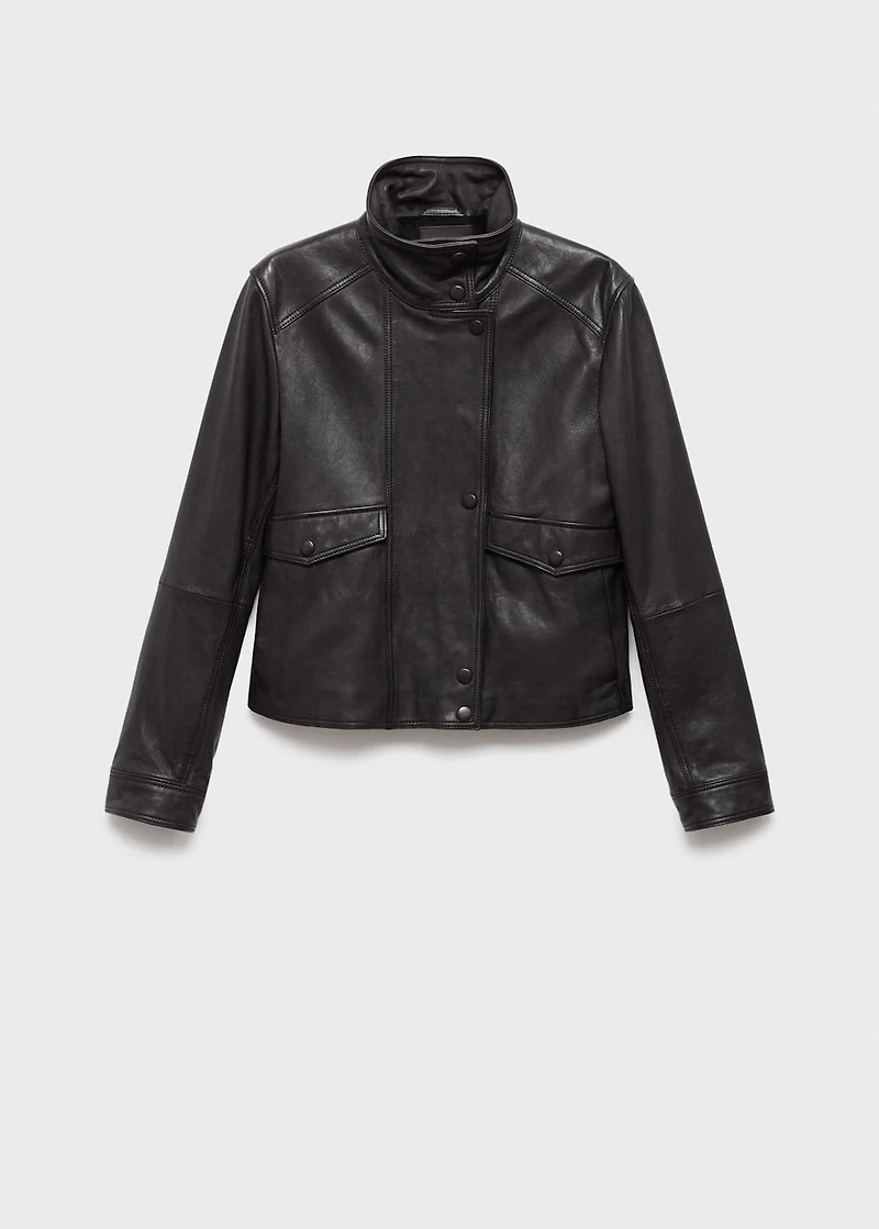 High-neck leather jacket