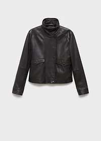 High-neck leather jacket