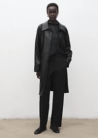 Long leather-effect trench coat with belt