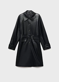 Long leather-effect trench coat with belt