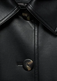 Long leather-effect trench coat with belt