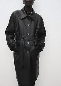 Long leather-effect trench coat with belt