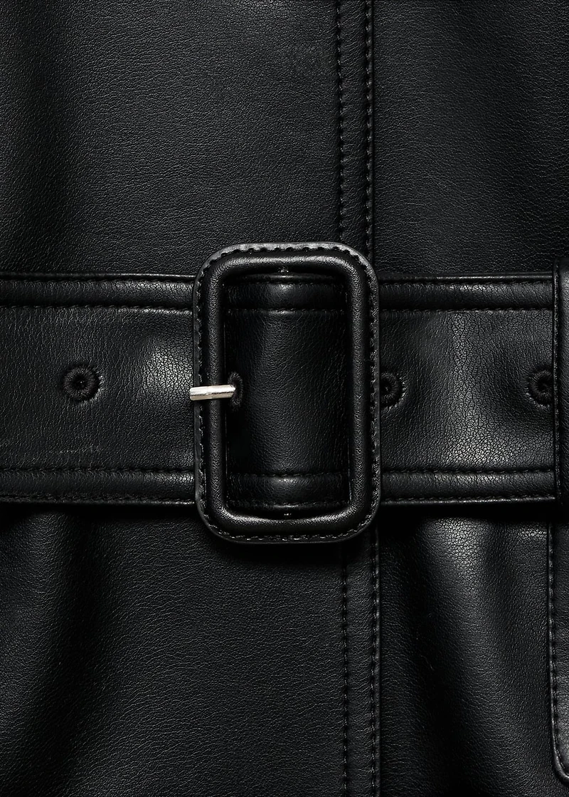 Long leather-effect trench coat with belt