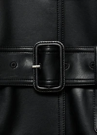 Long leather-effect trench coat with belt