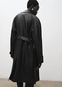 Long leather-effect trench coat with belt