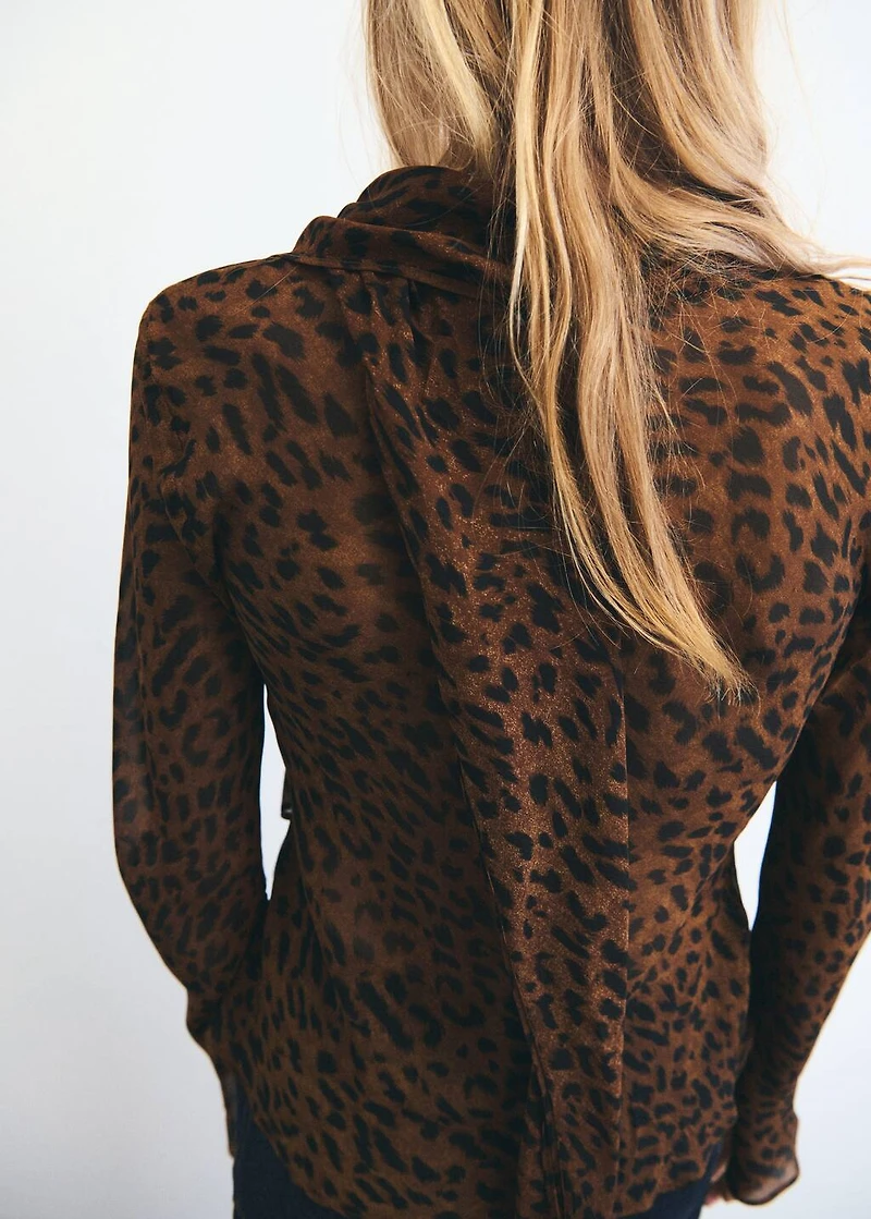 Leopard-print blouse with scarf