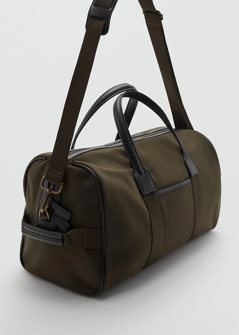 Combined leather and cotton bowling handbag