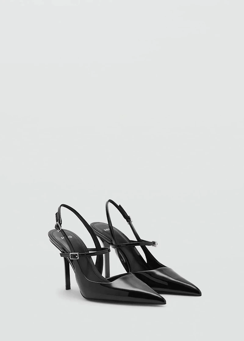 Patent leather shoes with straps and buckle