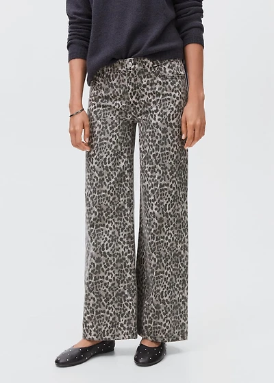 Leopard-print wide leg jeans